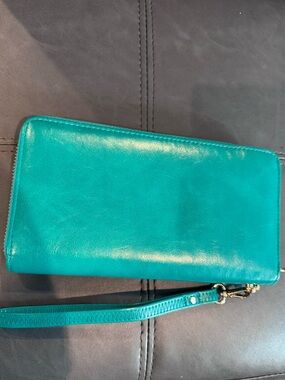 Teal Vegan Leather Wristlet Wallet - Women Bags